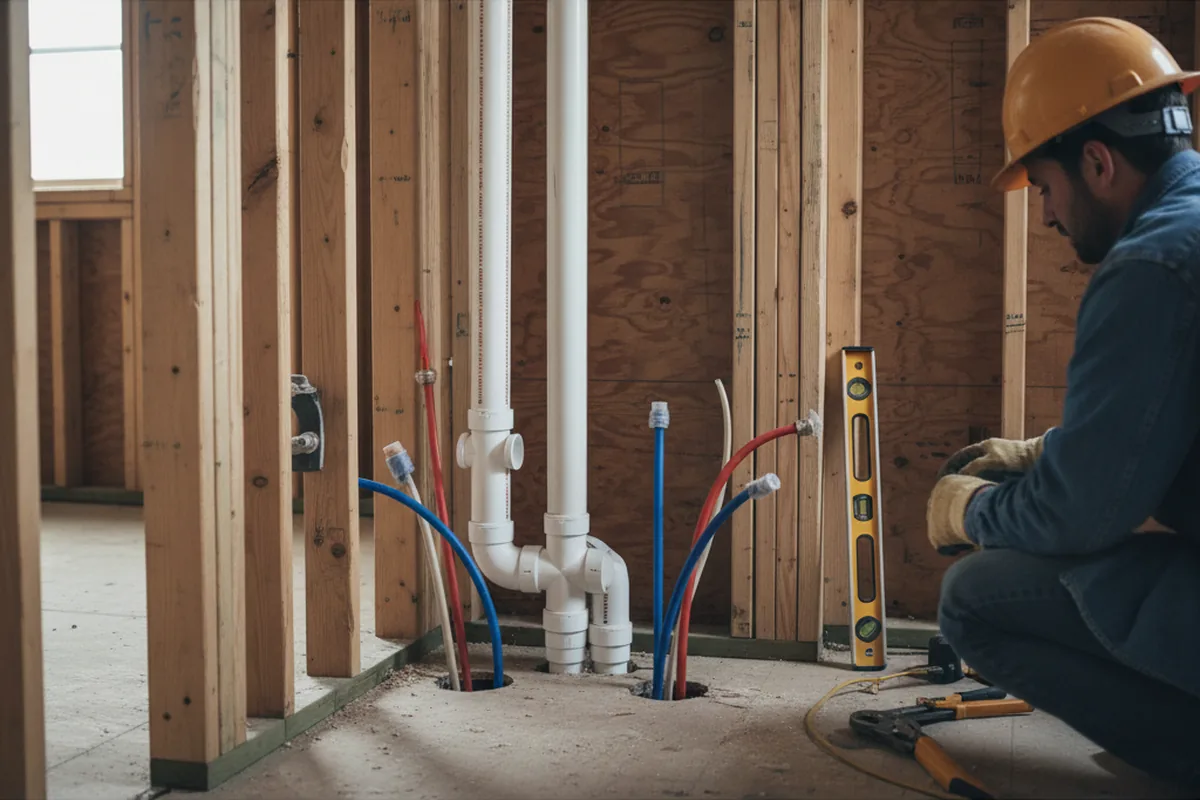 Drain and supply rough-in during Sump Pump Repair in Inez